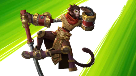 HD wallpaper featuring Wukong from League of Legends: Wild Rift, poised in action with vibrant green background elements, capturing the dynamic essence of the game.