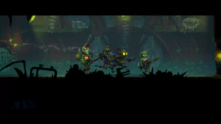 HD desktop wallpaper featuring artwork from SteamWorld Heist II, showcasing vibrant graphics and dynamic characters from the iconic video game series.