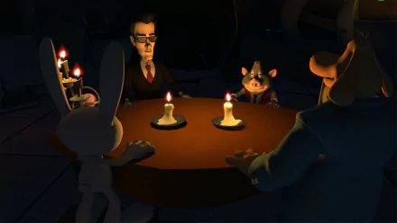 HD desktop wallpaper featuring characters from the video game Sam & Max: The Devil's Playhouse, showcasing the unique art style and playful themes of the series.