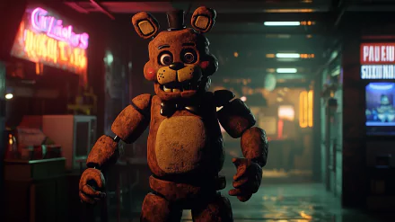 An HD desktop wallpaper featuring Withered Freddy from the video game Five Nights at Freddy's, showcasing a dark and atmospheric design.