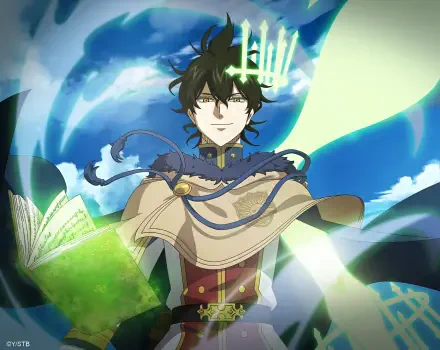 HD wallpaper featuring Yuno from Black Clover, showcasing his confident demeanor with magical elements and a vibrant background, embodying the essence of the anime.