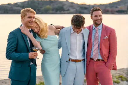 A stylish HD wallpaper featuring Nicole Kidman and Jack Reynor from the TV show The Perfect Couple, showcasing their dynamic on-screen presence.