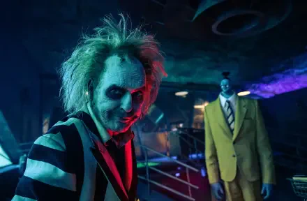 Beetlejuice movie wallpaper featuring Michael Keaton in vibrant 8K Ultra HD, capturing the film's unique style and supernatural essence.