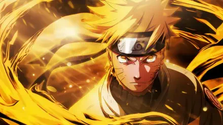 4K Ultra HD desktop wallpaper featuring Naruto Uzumaki in Sage Mode, surrounded by swirling golden energy from the Naruto series.