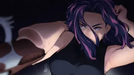 HD anime desktop wallpaper featuring Lady Nagant from My Hero Academia in a dynamic, intense pose with dark purple hair and sharp, focused eyes.