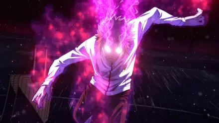 HD anime desktop wallpaper featuring Itoshi Sae from Blue Lock, surrounded by intense purple and pink energy effects in a dynamic action pose.