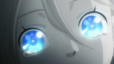 Close-up of Nina from Nina the Starry Bride, showcasing her striking blue eyes in an HD anime wallpaper. The image captures a moment of emotion and beauty.