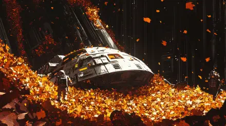 Sci Fi leaf pile spacecraft autumn leaves Science Fiction HD Desktop Wallpaper | Background Image