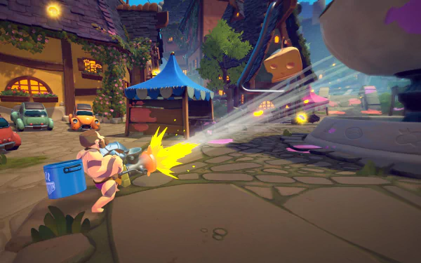 A vibrant HD desktop wallpaper and background featuring characters and dynamic scenes from the video game RAWMEN: Food Fighter Arena.