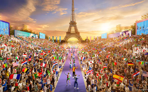 HD wallpaper featuring the Eiffel Tower, symbolizing the excitement of the Olympic Games Paris 2024. A stunning background capturing the spirit of the upcoming event.