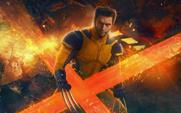 HD wallpaper featuring Deadpool and Wolverine, showcasing Hugh Jackman's iconic portrayal of Wolverine in a striking background from the movie.