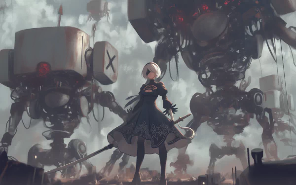 HD desktop wallpaper featuring YoRHa No.2 Type B from the video game NieR: Automata, showcasing a dynamic and captivating design for fans of the franchise.