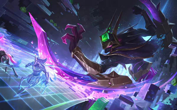 HD wallpaper featuring Nocturne from League of Legends, showcasing a dynamic scene filled with vibrant colors and futuristic elements in a game-inspired environment.