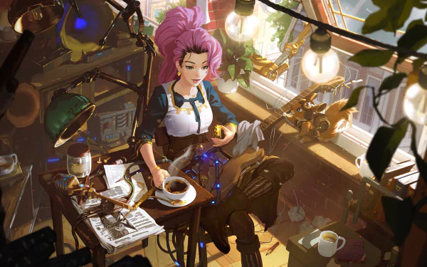 HD desktop wallpaper featuring Seraphine from League of Legends, themed around the video game Legends of Runeterra. Vibrant colors and dynamic design enhance any gaming setup.