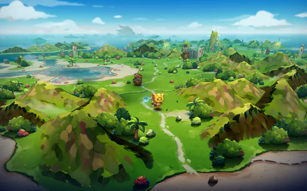 A vibrant HD desktop wallpaper featuring characters and scenes from the video game Cat Quest III, capturing its whimsical and adventurous spirit.