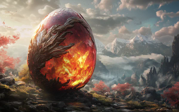 A stunning HD desktop wallpaper depicting a mystical dragon egg, set against a fantasy background that captivates the imagination and enhances your screen.