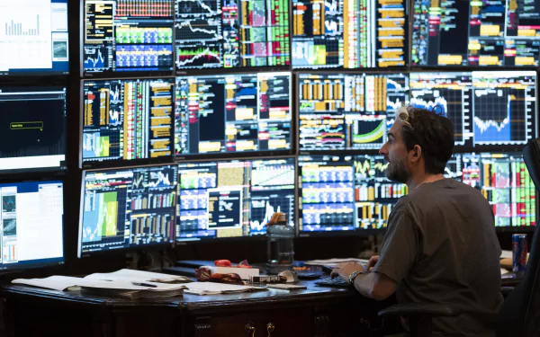 HD desktop wallpaper featuring imagery from the TV show Industry, capturing the dynamic essence of the series in a visually striking format.