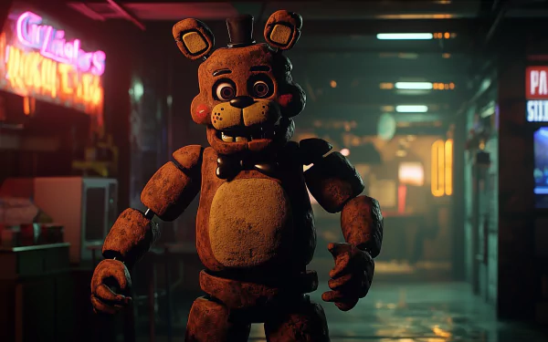 An HD desktop wallpaper featuring Withered Freddy from the video game Five Nights at Freddy's, showcasing a dark and atmospheric design.