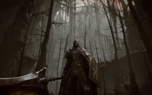 An HD desktop wallpaper featuring a knight wielding a spear, inspired by the video game Elden Ring, capturing the game's epic and adventurous atmosphere.