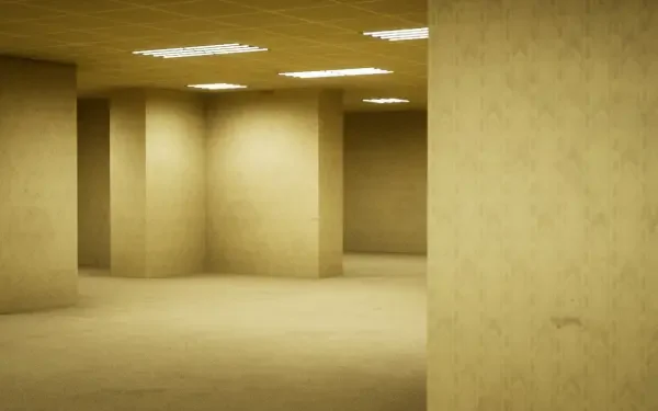 A dark, atmospheric HD desktop wallpaper for the video game Escape the Backrooms, featuring a mysterious and immersive environment that draws players in.