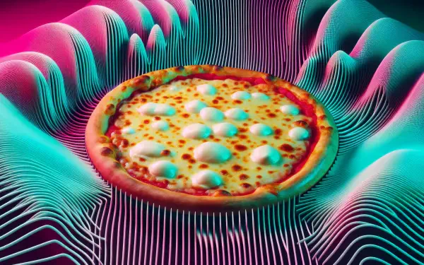 A delicious cheese pizza displayed as a high-definition desktop wallpaper and background, showcasing its appetizing golden crust and melted cheese.