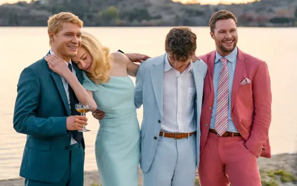 A stylish HD wallpaper featuring Nicole Kidman and Jack Reynor from the TV show The Perfect Couple, showcasing their dynamic on-screen presence.