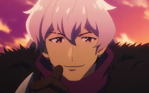 A character from The Unwanted Undead Adventurer smiles confidently against a vibrant sunset background, serving as an engaging HD PC desktop wallpaper.