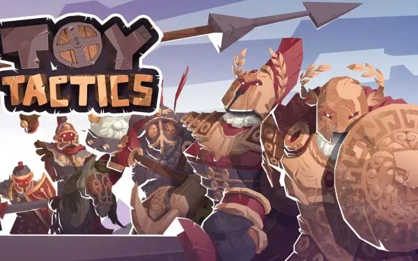 HD PC desktop wallpaper featuring stylized warriors from the video game Toy Tactics in dynamic battle poses against a muted sky background.