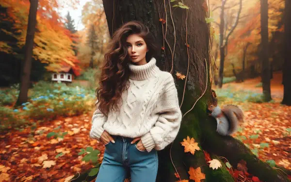 Autumn woman forest HD Desktop Wallpaper | Background Image