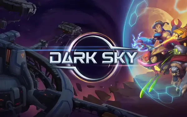 HD wallpaper featuring Dark Sky (2024), showcasing vibrant graphics with futuristic elements, including a character and cosmic background. Engaging design for any gaming enthusiast.