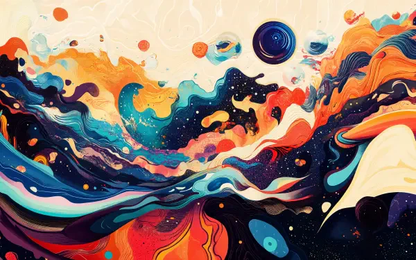Vibrant abstract artwork featuring dynamic colors and swirling patterns, creating an immersive visual experience. This 4K Ultra HD image serves as an eye-catching desktop wallpaper.
