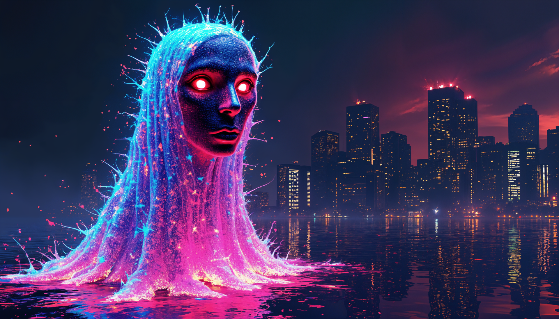 Download Ghost Digital Art Cityscape Neon Fantasy 4k Ultra HD Wallpaper by AlphaMiner