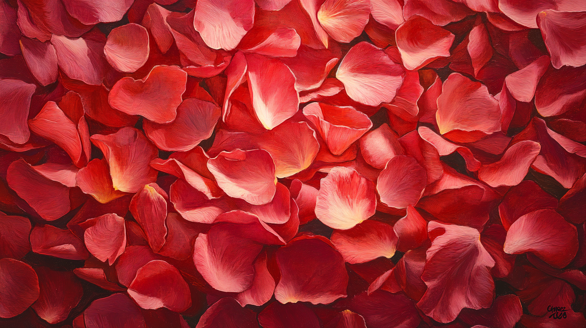 A close-up view of vibrant red rose petals, creating a rich tapestry of color and texture, beautifully suited as a 4K Ultra HD PC desktop wallpaper and background.