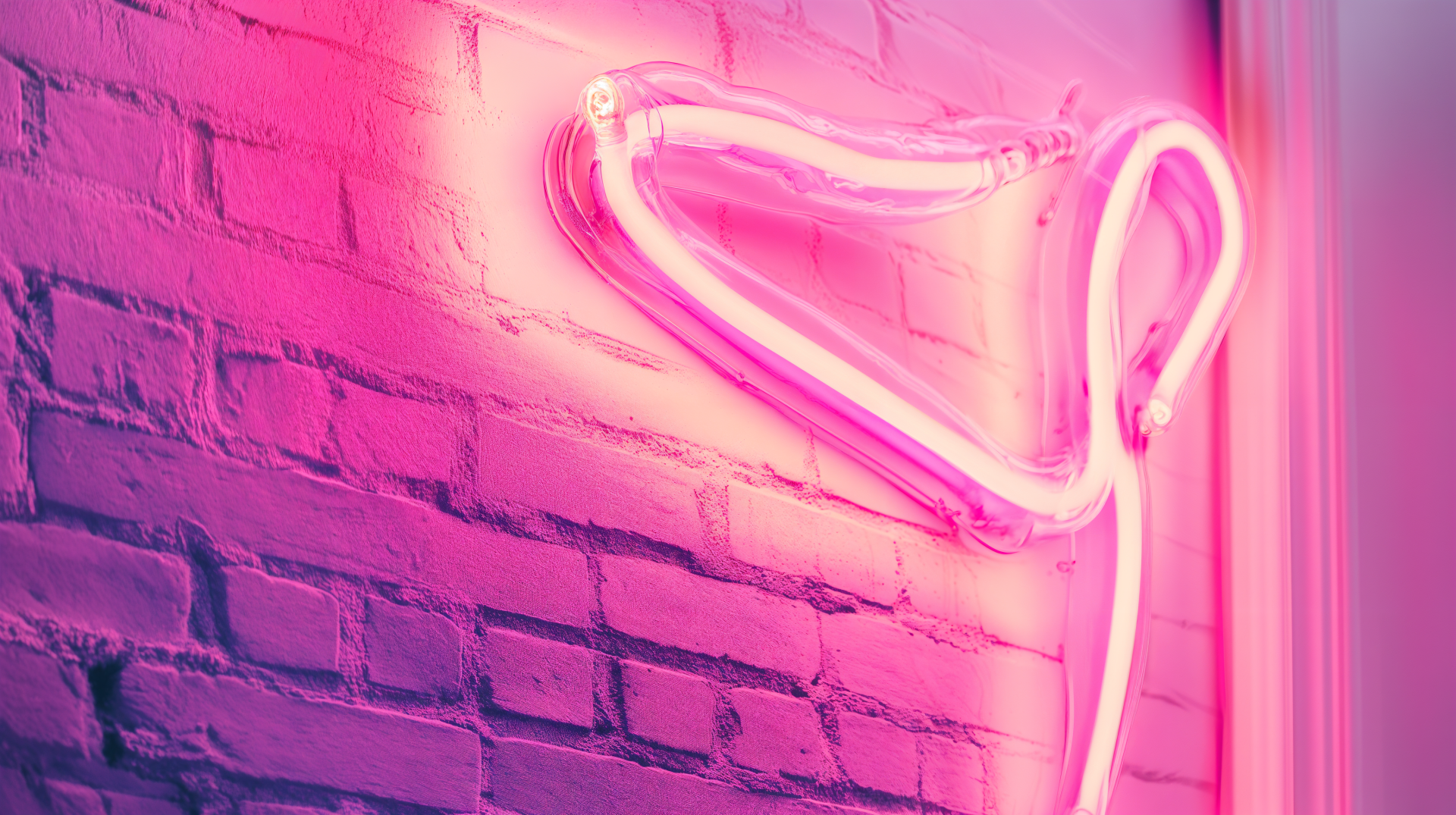 A vibrant pink neon heart glowing against a textured brick wall, captured in 4K Ultra HD as a striking PC desktop wallpaper background.