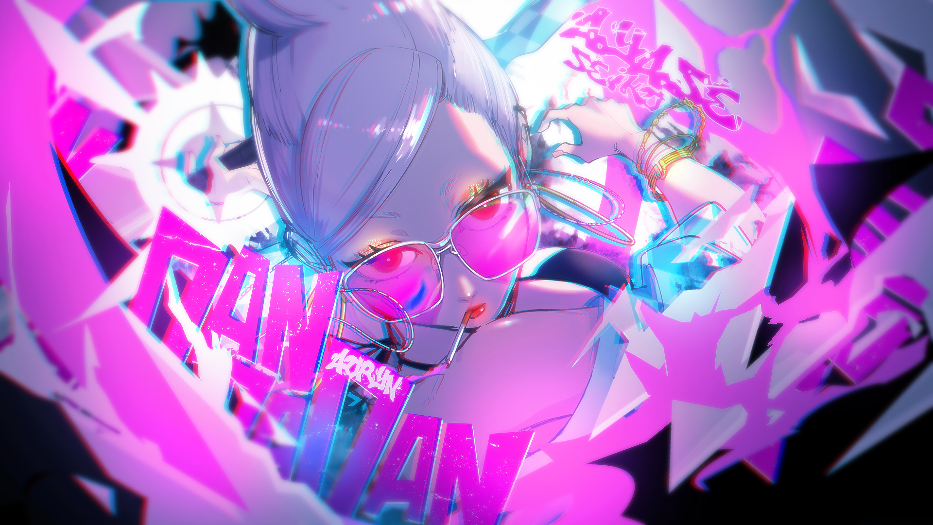 HD anime desktop wallpaper featuring Seiko Ayase from Dandadan with vibrant neon pink and purple tones and dynamic, futuristic design elements.