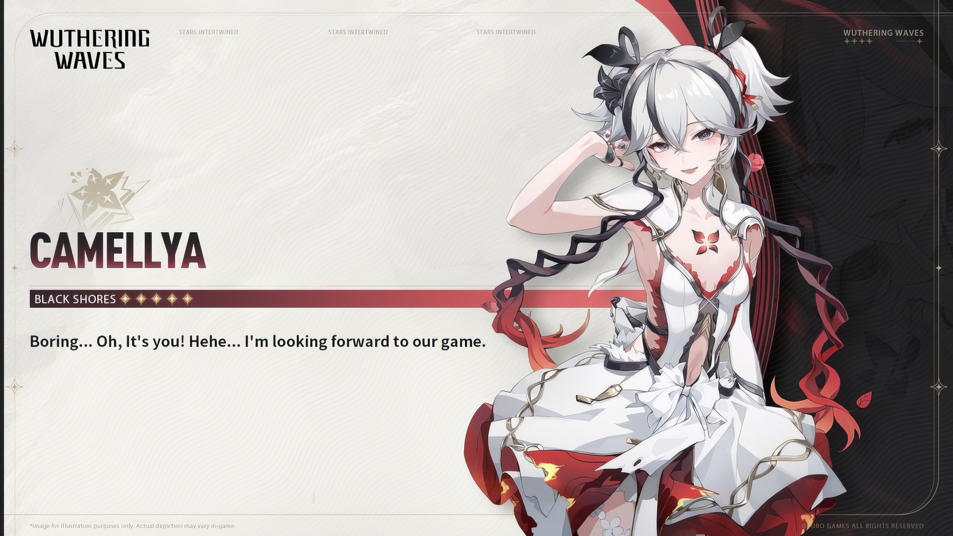 HD desktop wallpaper featuring Camellya from the video game Wuthering Waves, showcasing her character design and inviting expression.