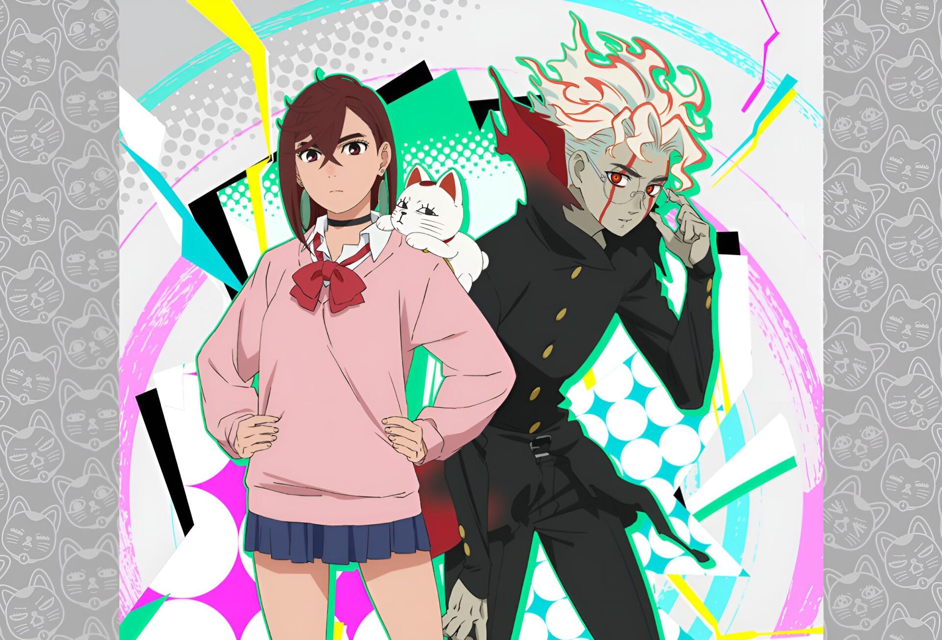 HD anime wallpaper featuring Momo Ayase and Turbo Granny from Dandadan, with a vibrant, dynamic background and energetic character poses.