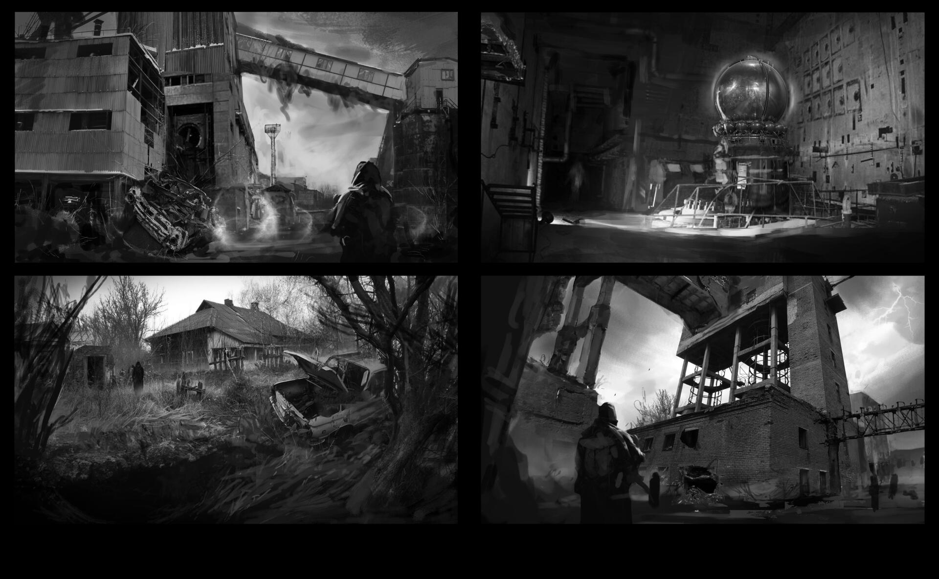 A 4K Ultra HD desktop wallpaper featuring atmospheric scenes from the video game S.T.A.L.K.E.R. 2: Heart of Chernobyl, showcasing ruins and eerie landscapes.