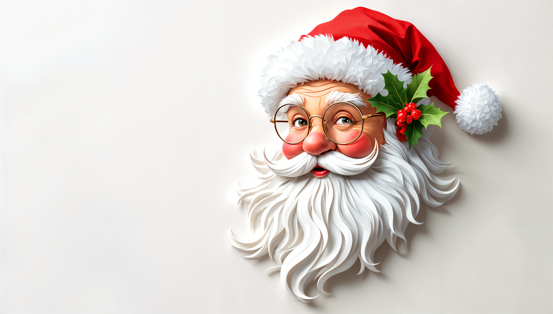 A festive depiction of Santa Claus, featuring his iconic red hat, fluffy white beard, and cheerful expression, designed as a 4K Ultra HD PC desktop wallpaper.