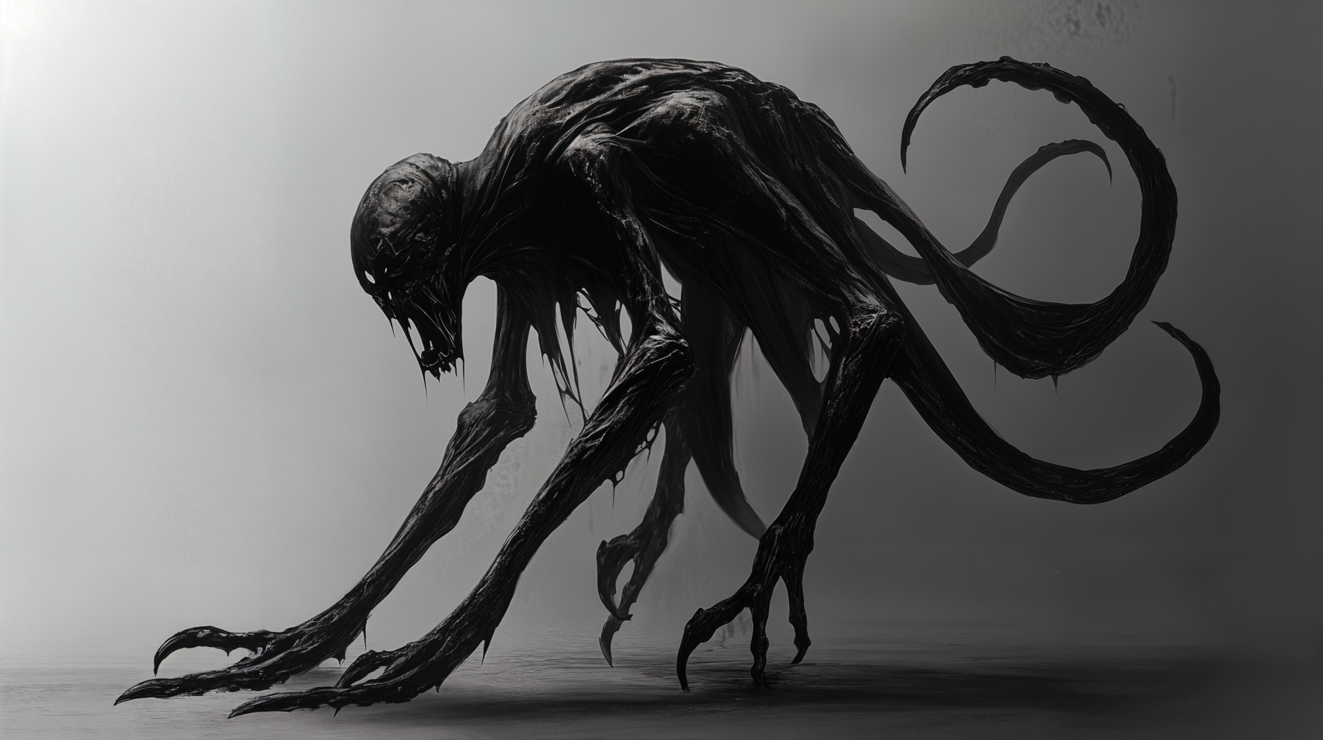 A dark, menacing Void Walker creature with elongated limbs and multiple tentacles emerges from the shadows, creating a striking Sci Fi atmosphere in this 4K Ultra HD desktop wallpaper.