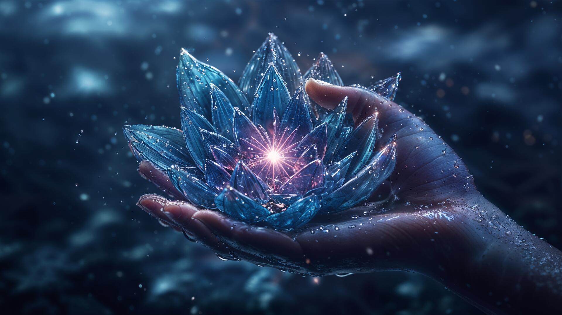 Download Lotus Hand Water Droplets HD Wallpaper by michaldunaj
