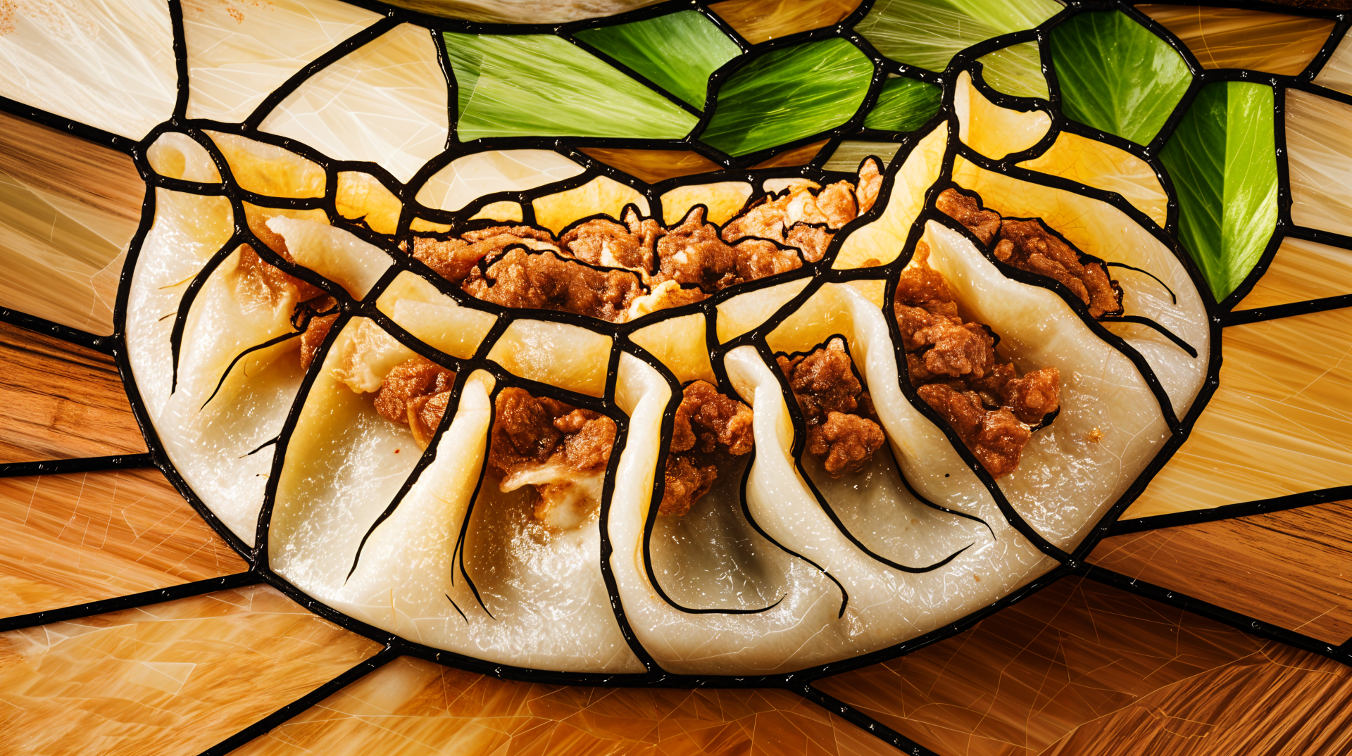 A beautifully detailed potsticker presented in vibrant colors, featuring a glossy finish and intricate textures, designed as a stunning 4K Ultra HD desktop wallpaper and background.