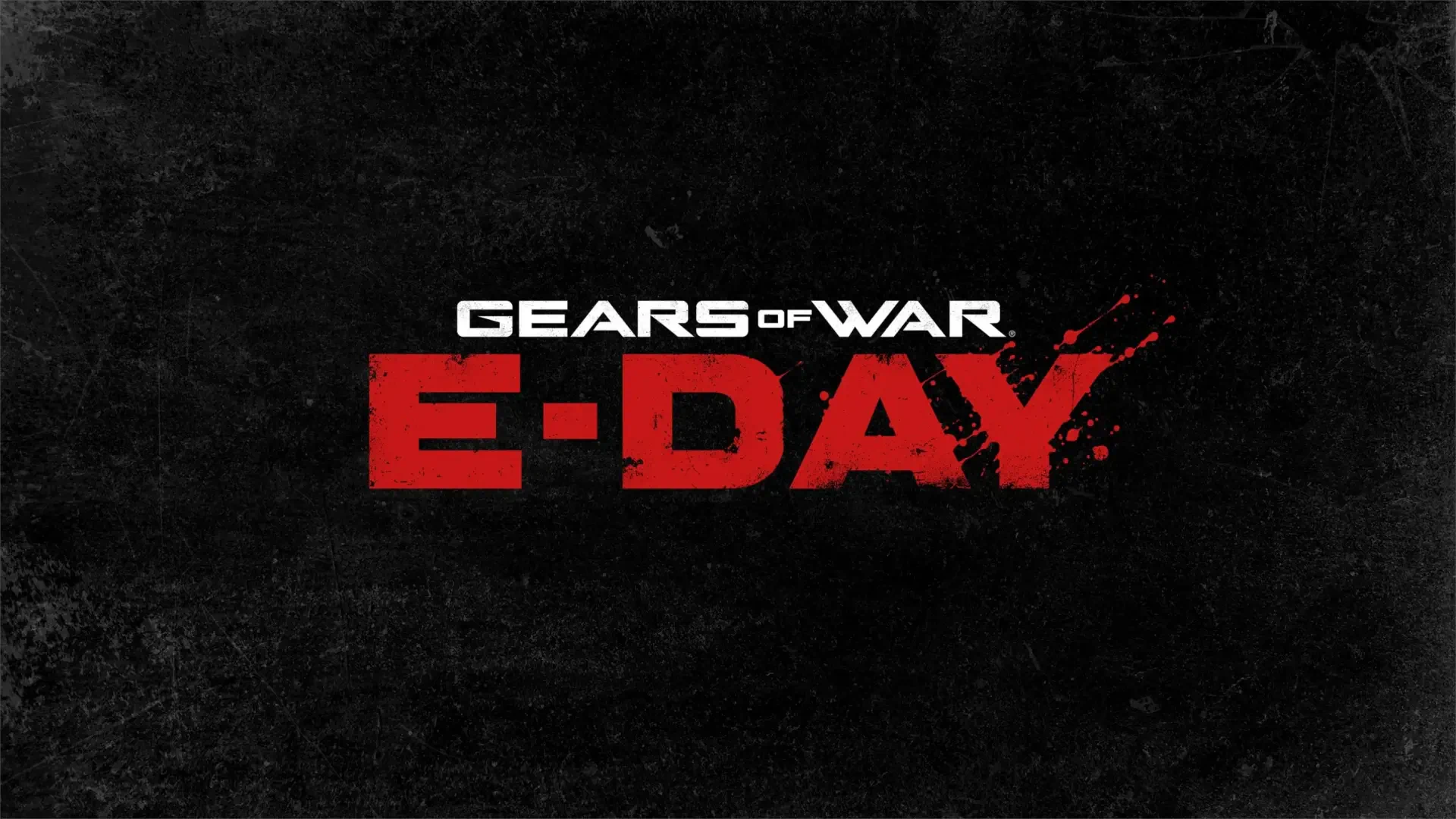 A bold logo for the video game Gears of War: E-Day displayed against a textured black background, designed as a high-definition PC desktop wallpaper.