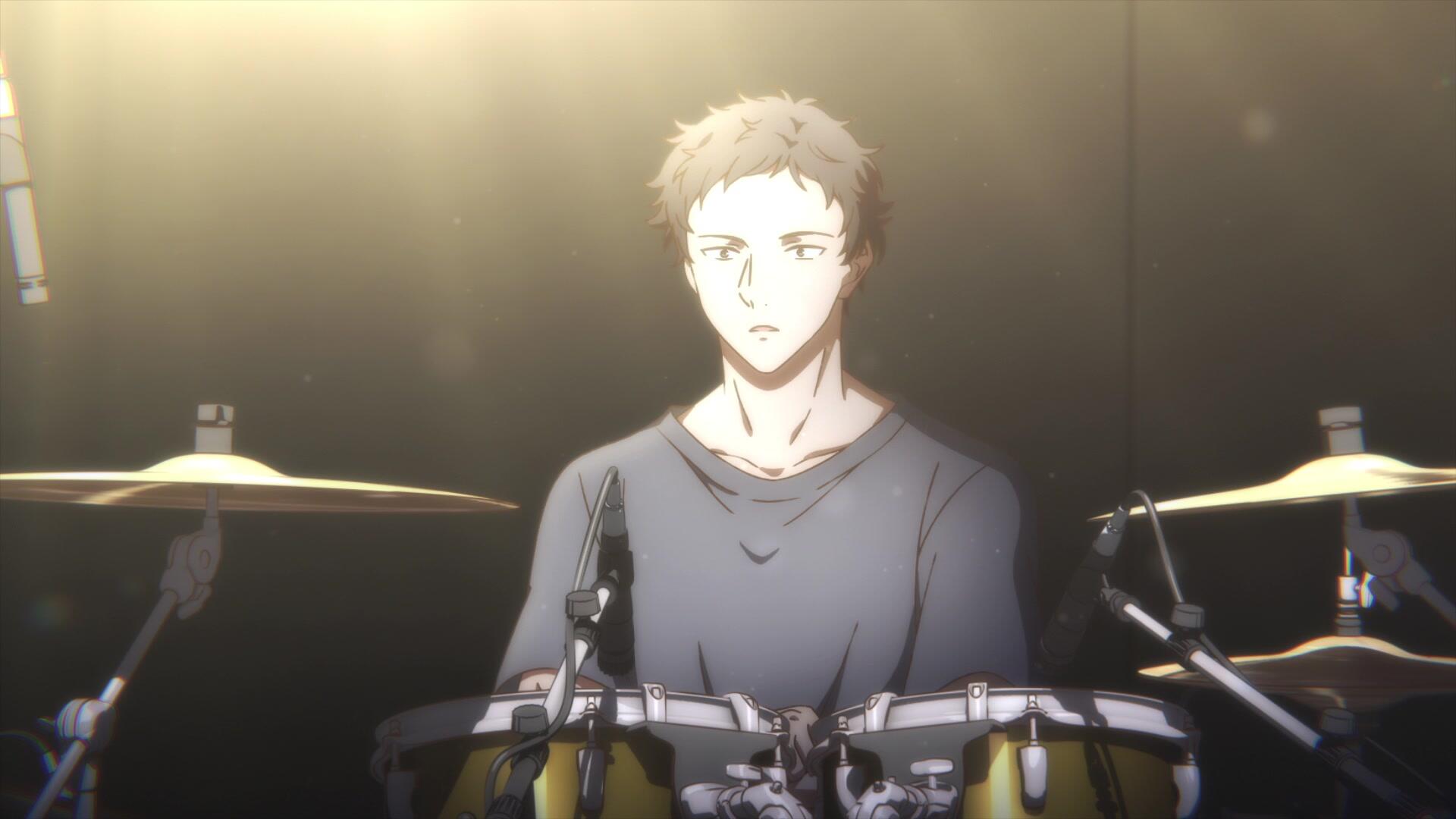 Anime HD wallpaper featuring a character from the Given movie, Hiiragi Mix, focused on a drummer in a spotlight, conveying a sense of artistry and emotion.