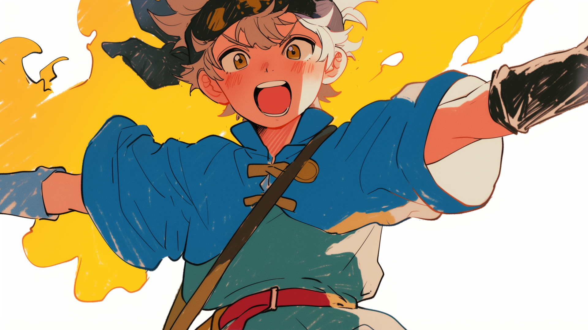 A vibrant HD wallpaper featuring Asta from Black Clover, showcasing his energetic pose against a bright yellow background, embodying the spirit of adventure and determination.