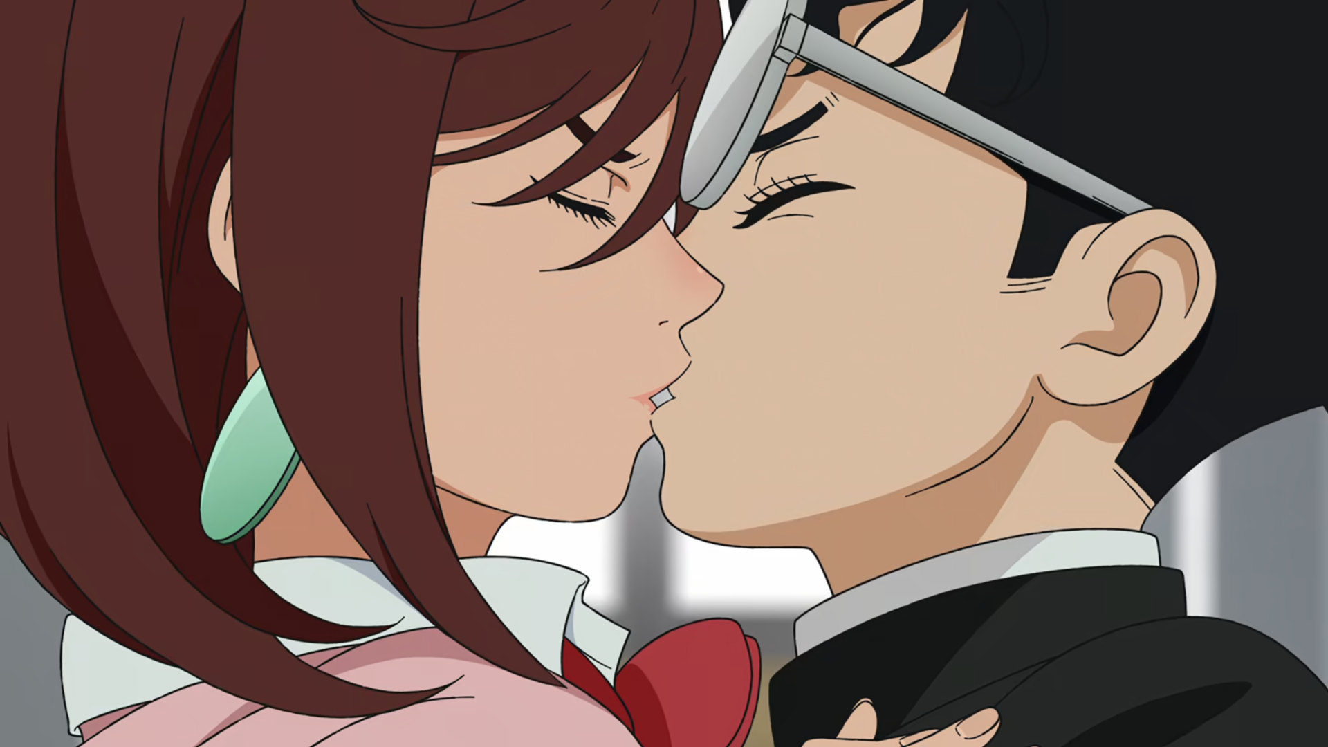 HD PC desktop wallpaper featuring characters Momo Ayase and Jin Enjouji from Dandadan, inspired by Ken Takakura and Seiko Ayase.