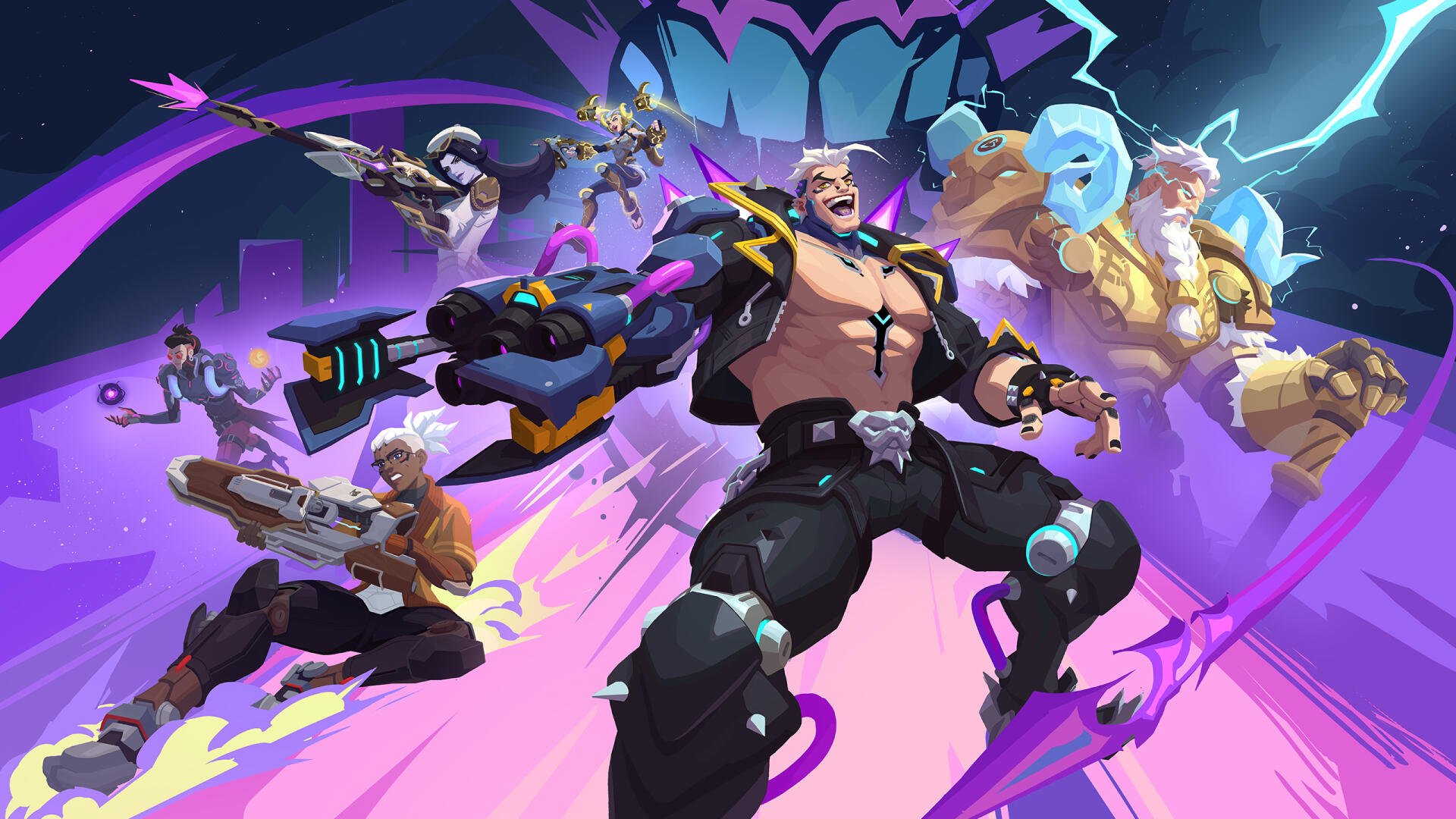 Explosive action scene featuring characters from Overwatch 2, showcasing vibrant colors and dynamic poses, designed as an HD PC desktop wallpaper and background.
