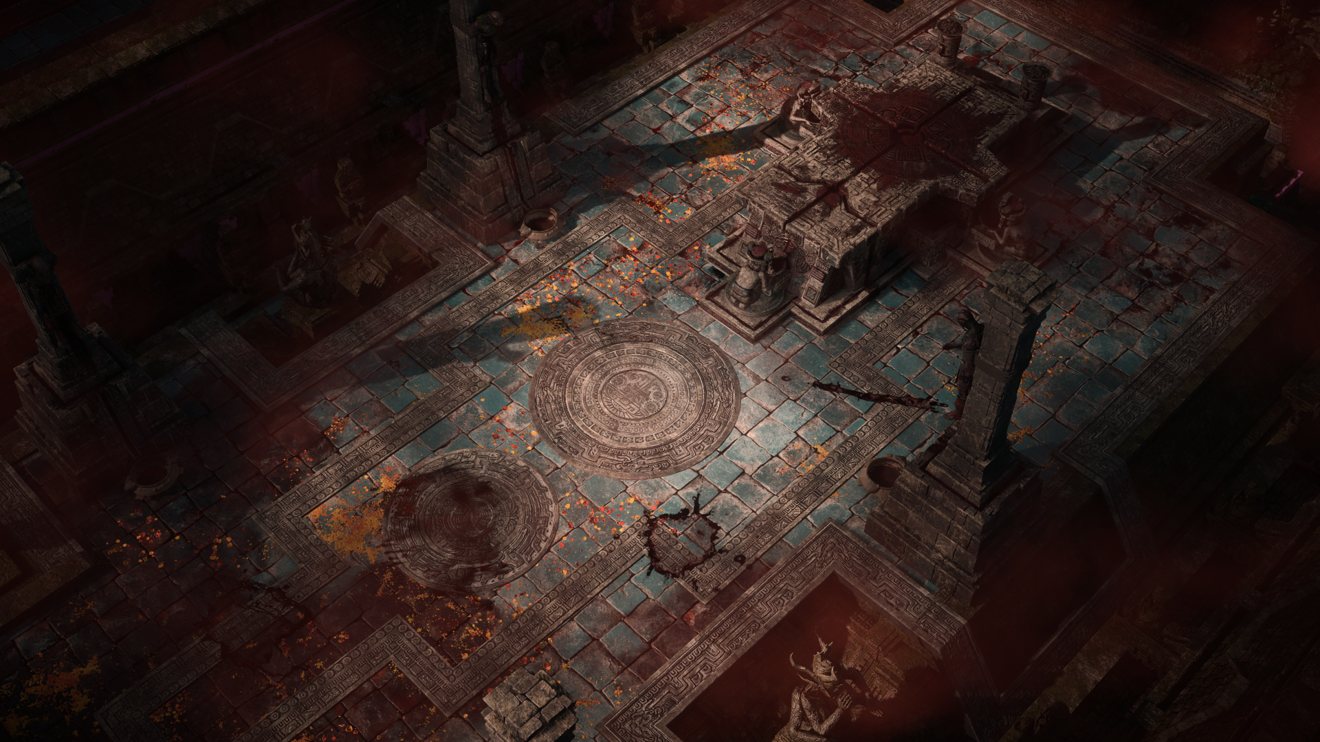 A detailed 4K Ultra HD background featuring an intricate dungeon scene from the video game Path of Exile 2, showcasing elaborate stonework and atmospheric lighting.