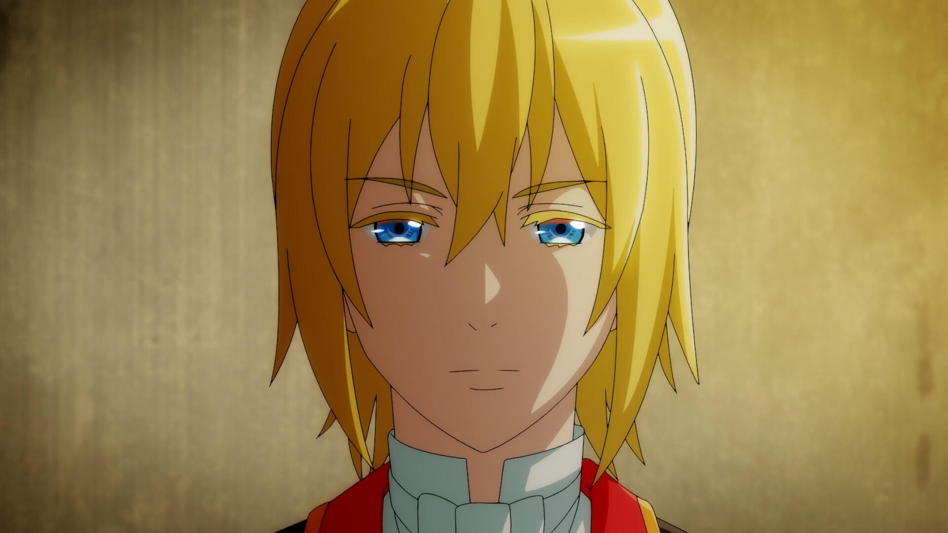 Anime-themed HD wallpaper from I Want to Escape from Princess Lessons, featuring a character with blonde hair and blue eyes, set against a warm background.