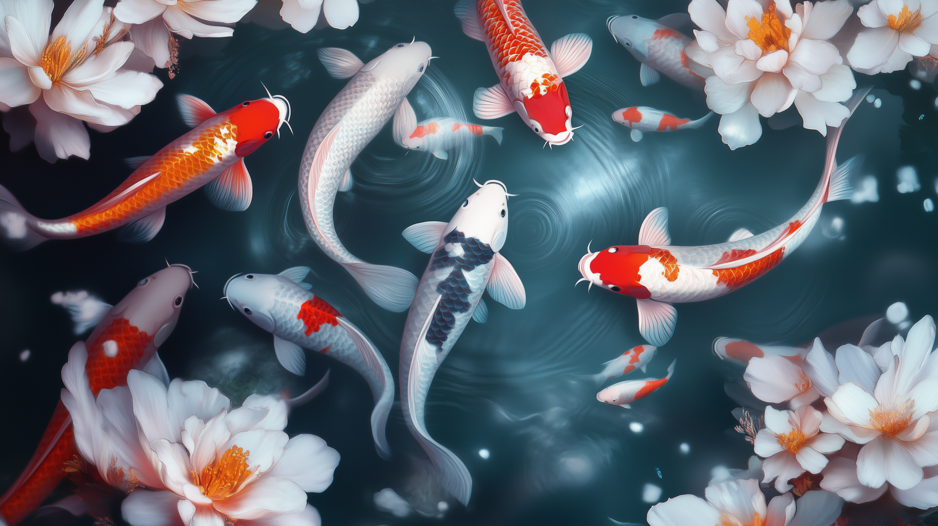 Download Koi Pond Illustrated HD Wallpaper by michaldunaj